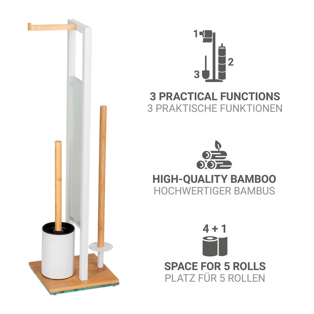 Montert toalettbørste med holder bambus/hvit glass 18x70x23 cm - Wenko