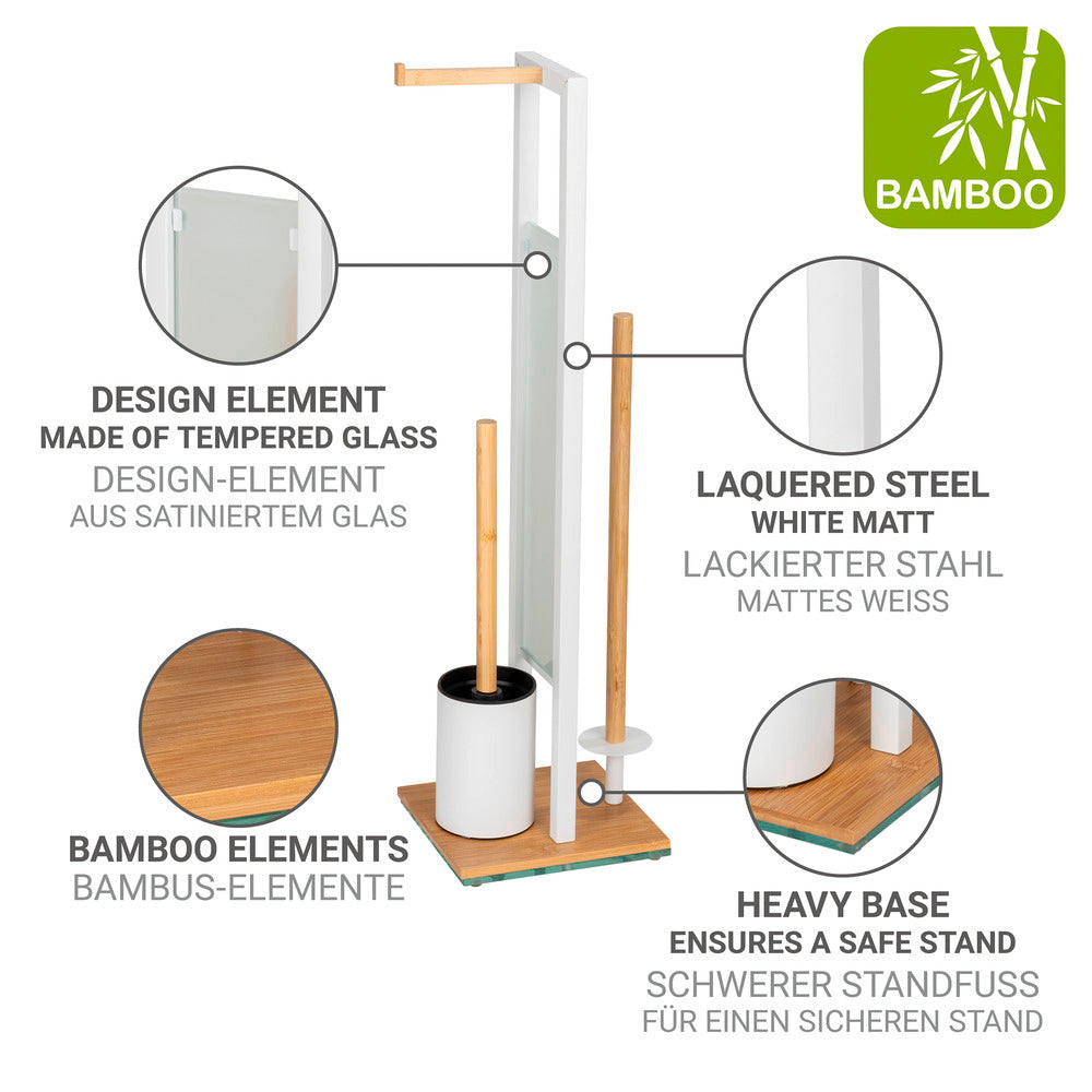 Nærbilde av bambusdetalj på toalettbørste med holder bambus/hvit glass 18x70x23 cm - Wenko