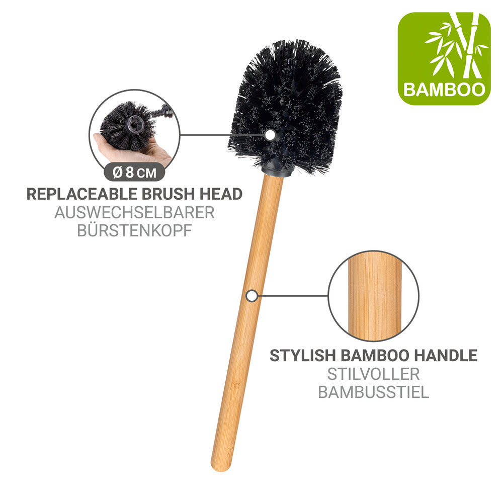 Toalettbørste med holder sett fra siden bambus/hvit glass 18x70x23 cm - Wenko
