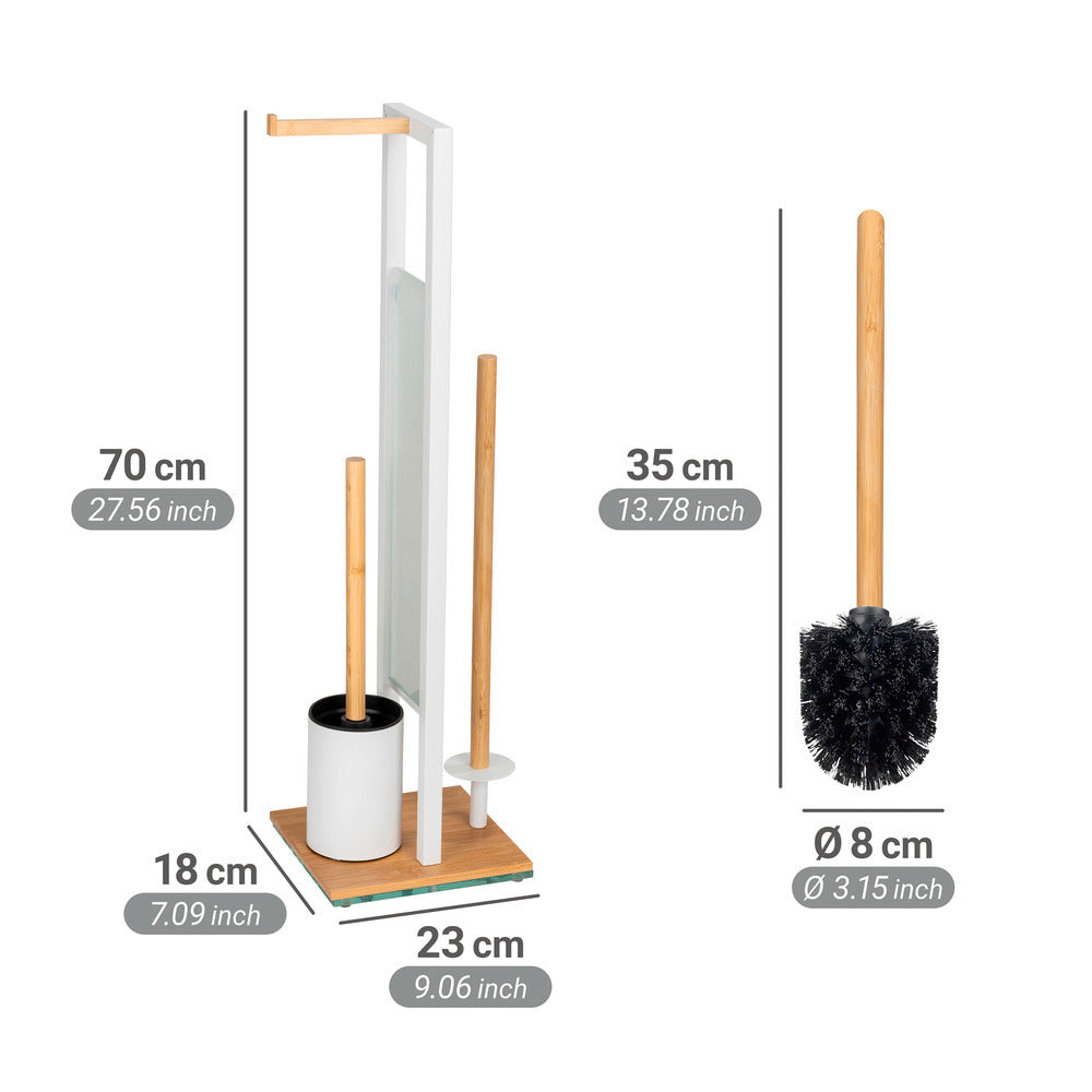 Toalettbørste med holder bambus/hvit glass 18x70x23 cm - Wenko i baderomsmiljø