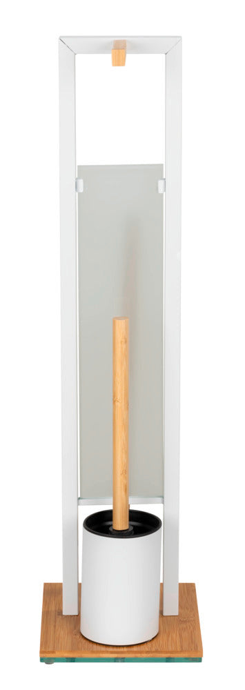 Toalettbørste med holder bambus/hvit glass 18x70x23 cm - Wenko stående på gulv