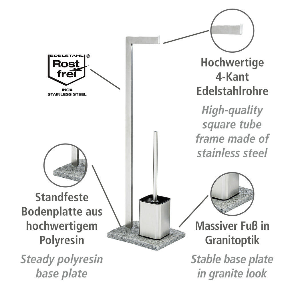 Toalettbørste med holder gulvstående granittlook rustfritt stål Wenko bakside