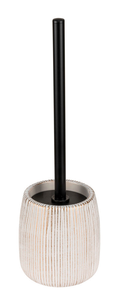 Toalettbørste med holder keramikk hvit/gull Ø12x38 cm forfra