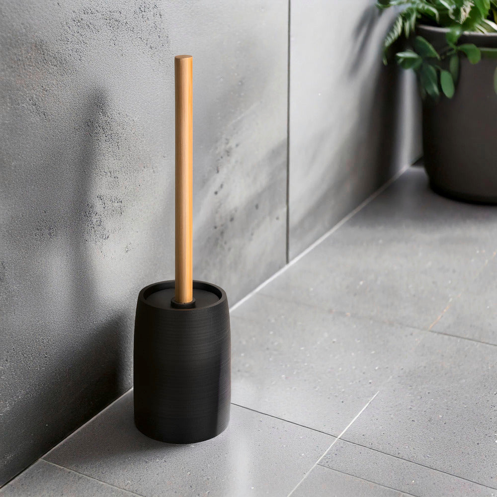 Detalj av toalettbørste med holder polyresin bambus svart