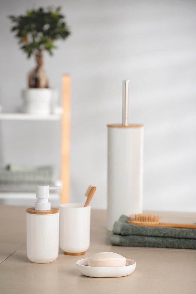 Toalettbørste med holder Posa hvit plast og bambus - Wenko bakside