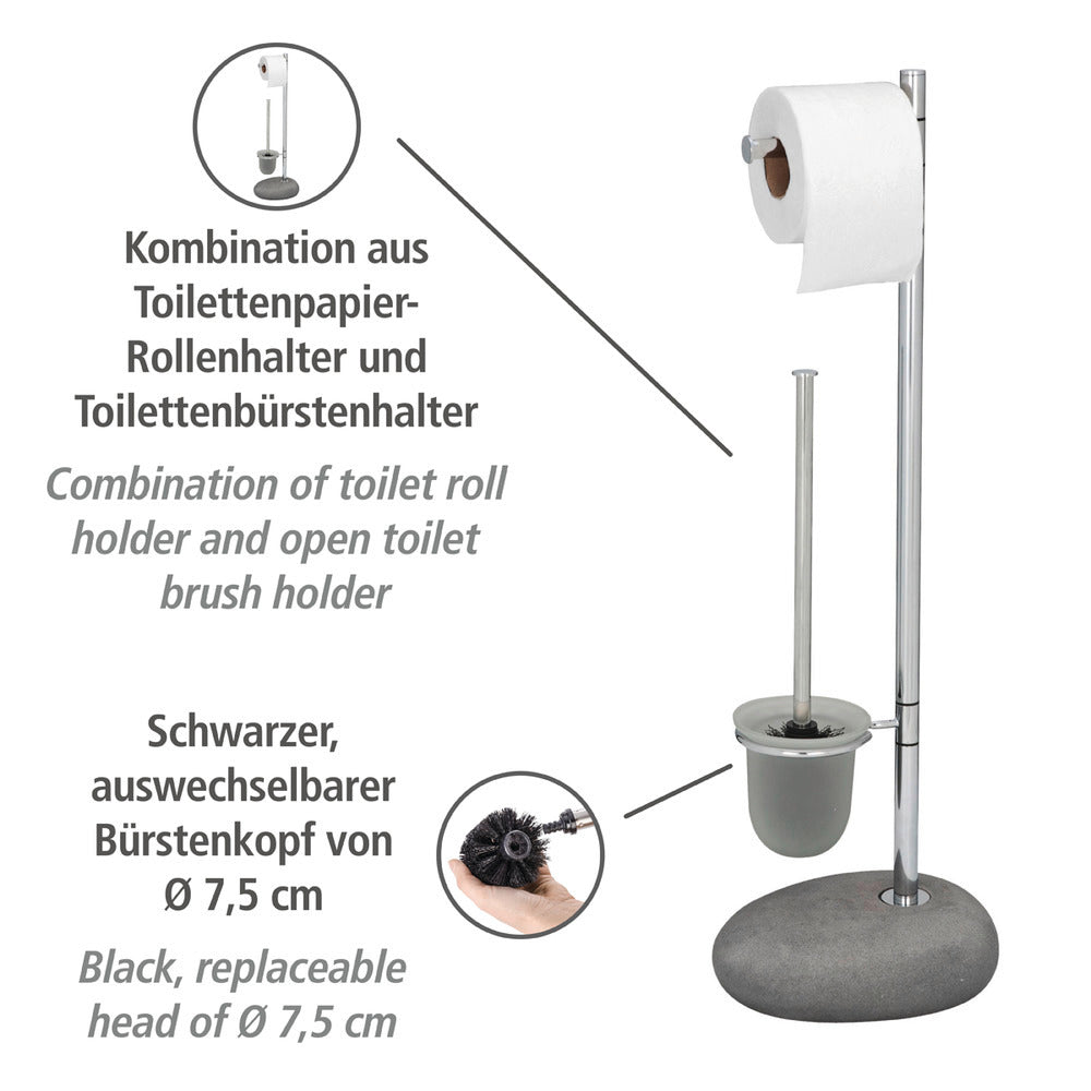 Toalettbørste med papirholder Pebble Stone grå polyresin - Wenko bakside