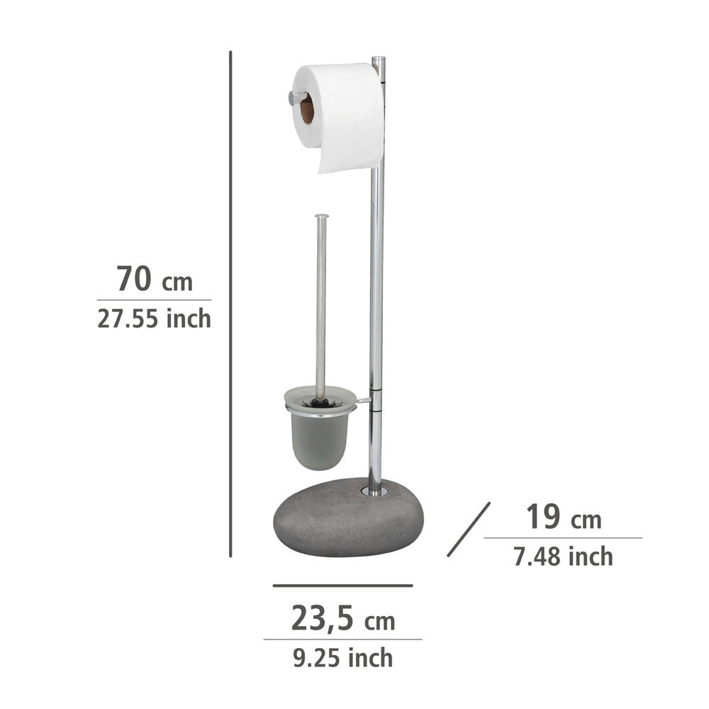 Montert toalettbørste med papirholder Pebble Stone grå polyresin - Wenko