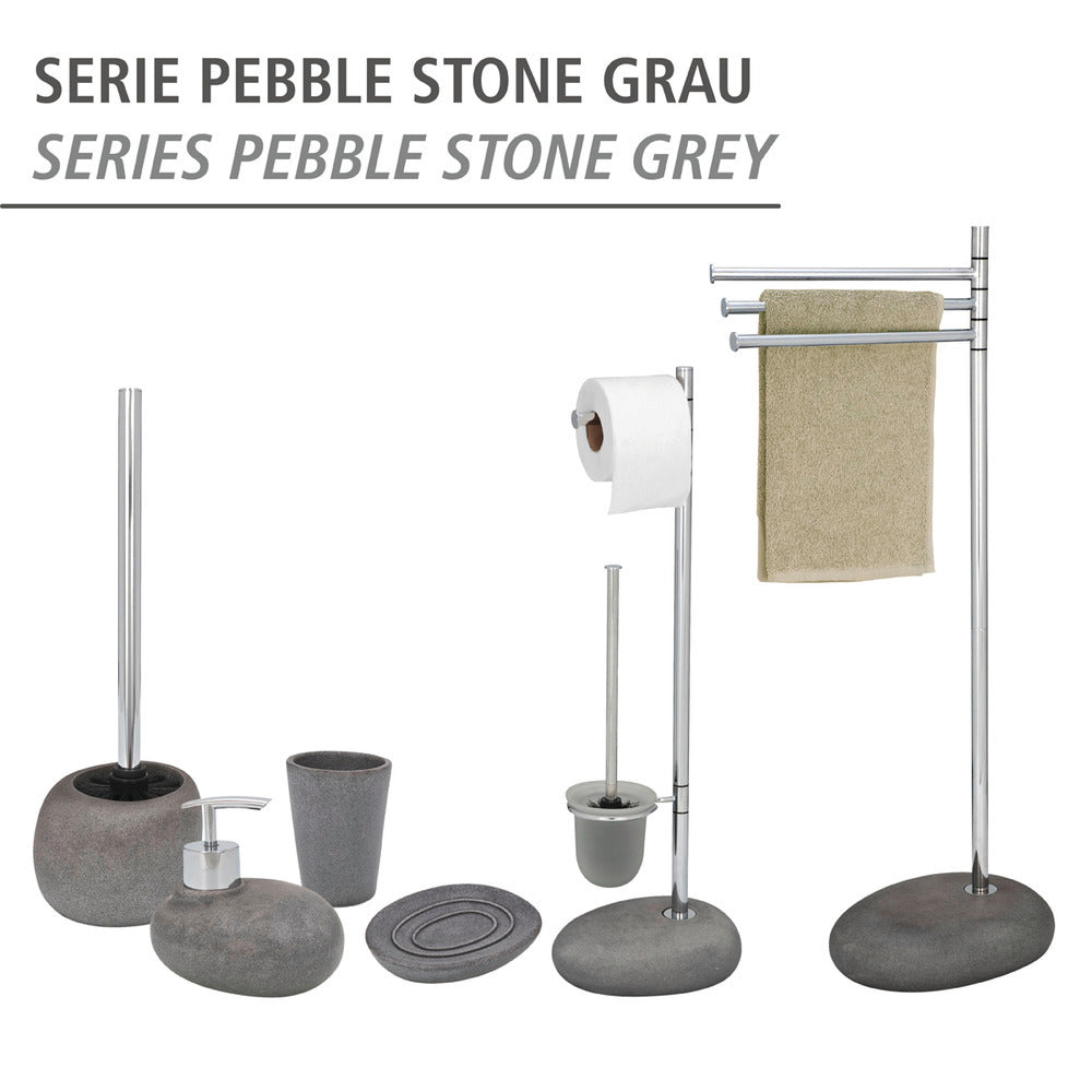 Toalettbørste med papirholder Pebble Stone grå polyresin - Wenko i bruk