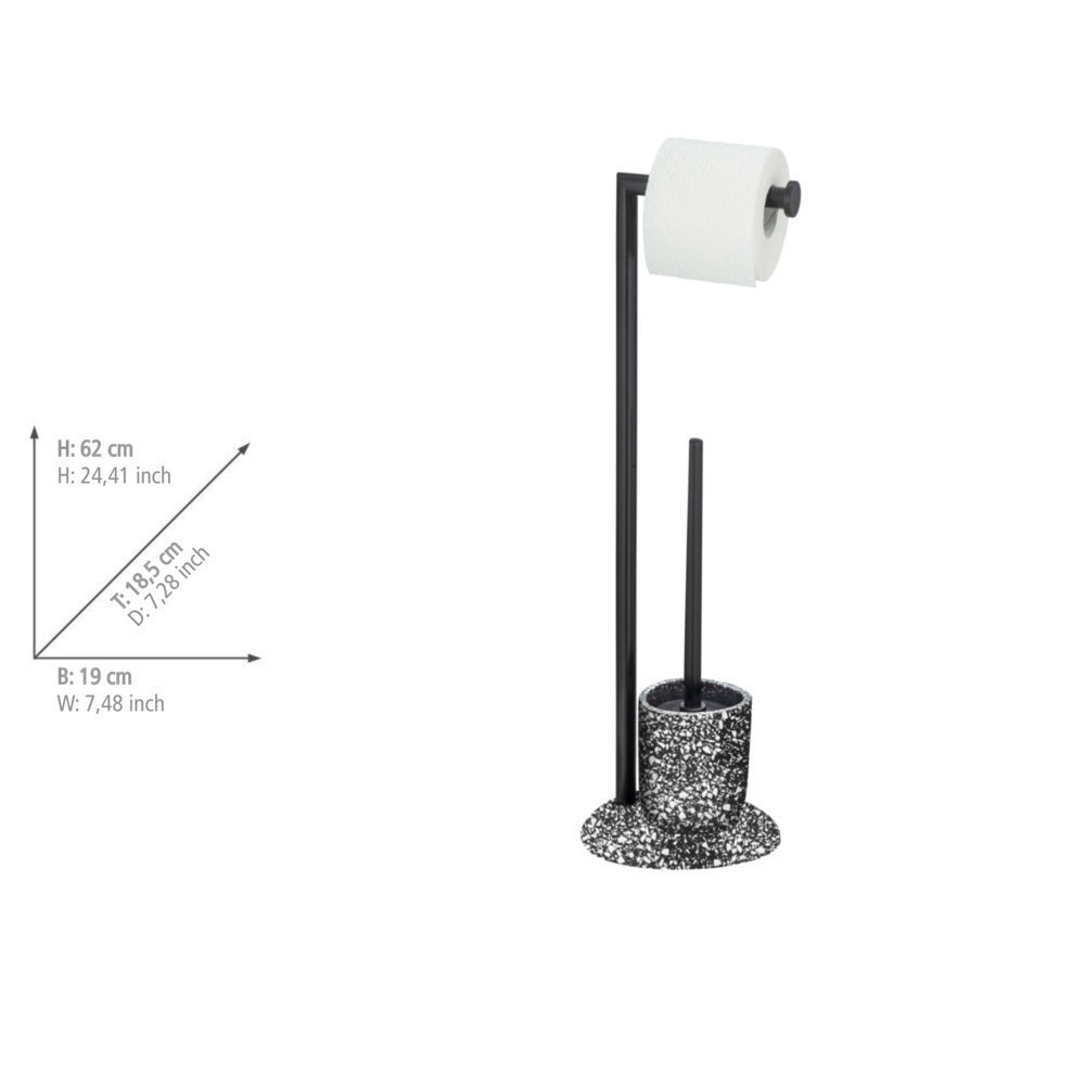 Montert Toalettbørste med rulleholder Terrazzo polyresin sort/hvit - Wenko på bad