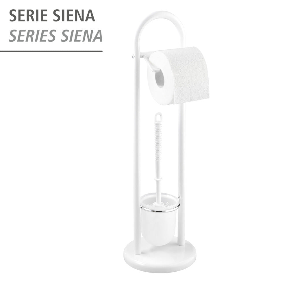 Toalettbørste med toalettpapirholder Siena hvit stål bakside
