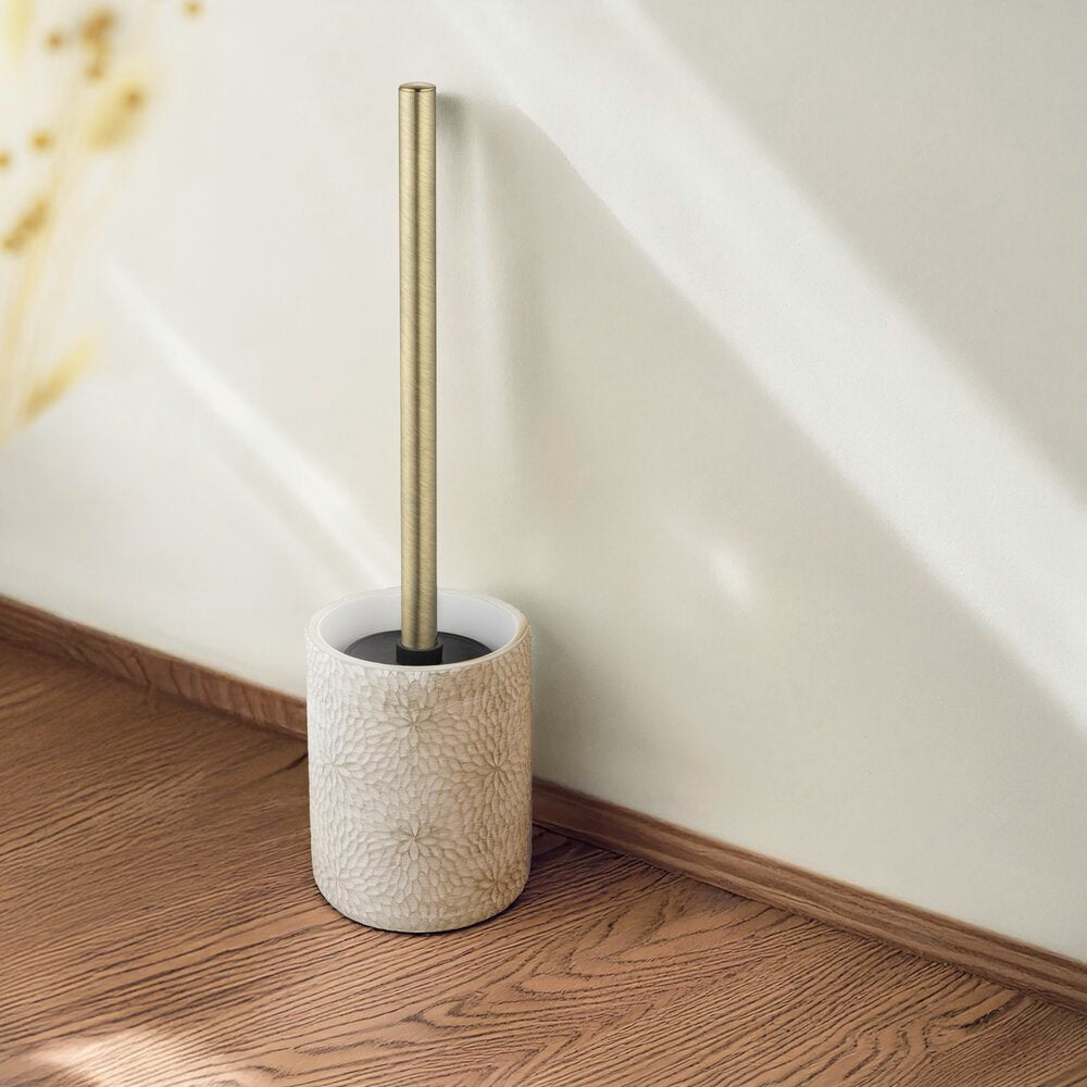 Toalettbørste med holder Montalfano hvit blomstermønster polyresin sett fra siden