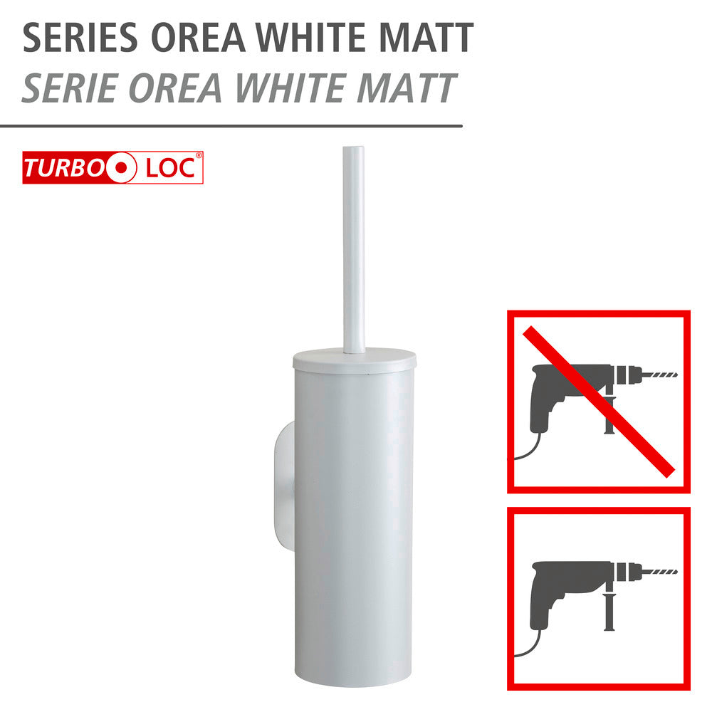 Toalettbørste med holder Turbo-Loc® Orea hvit matt rustfritt stål bakside