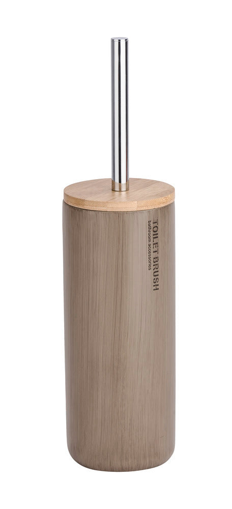 Toalettbørste med holder Palo taupe polyresin og bambus forfra