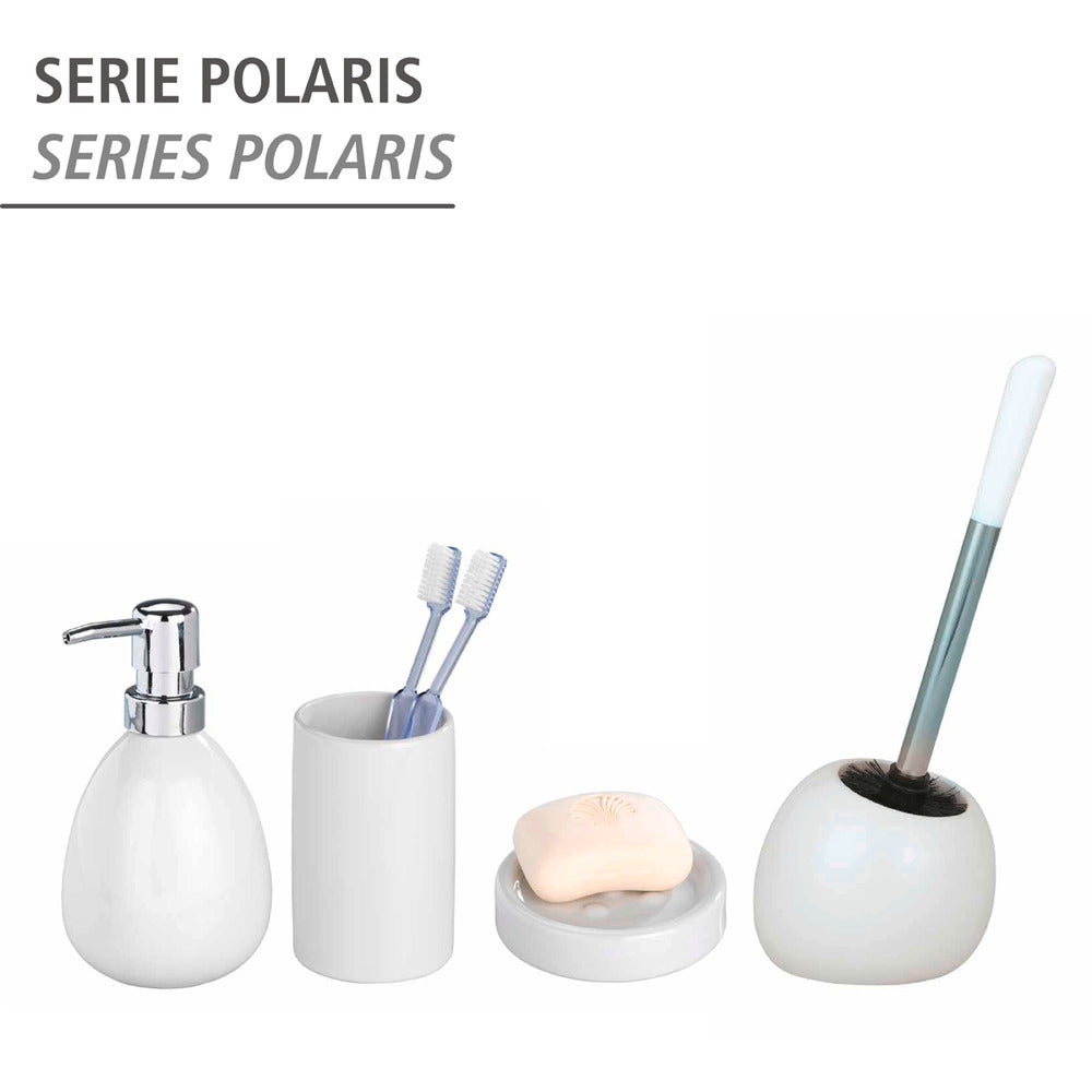Nærbilde av Toalettbørste med holder Polaris White keramikk hvit børste