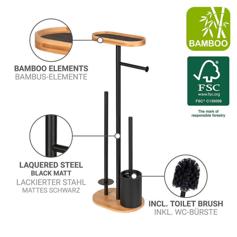 Toalettbørste med holder Pomarolo bambus/svart fra side