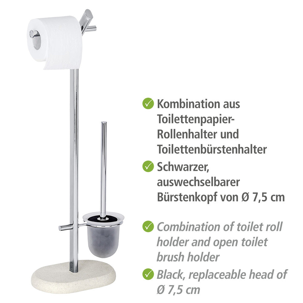 Toalettbørste med holder gulvstående Puro sandsteinlook metall bakside