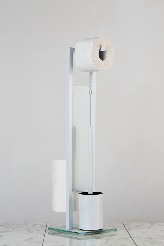 Toalettbørste med holder gulvstående Rivalta hvit med papirholder Wenko med papirholder