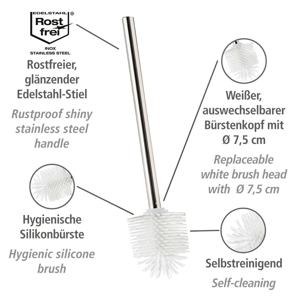 Toalettbørste silikon hvit med rustfritt stål skaft - WENKO detalj av børstehode
