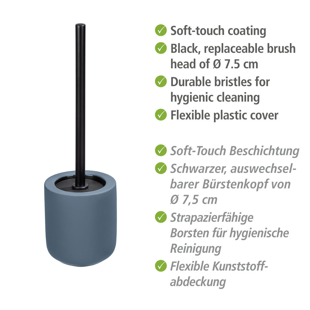 Detalj av toalettbørsteholder Avellino blå keramikk med soft-touch