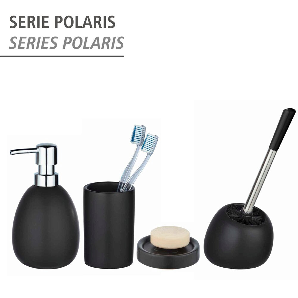 Nærbilde av keramikkmaterialet på toalettbørsteholder Polaris keramikk svart matt