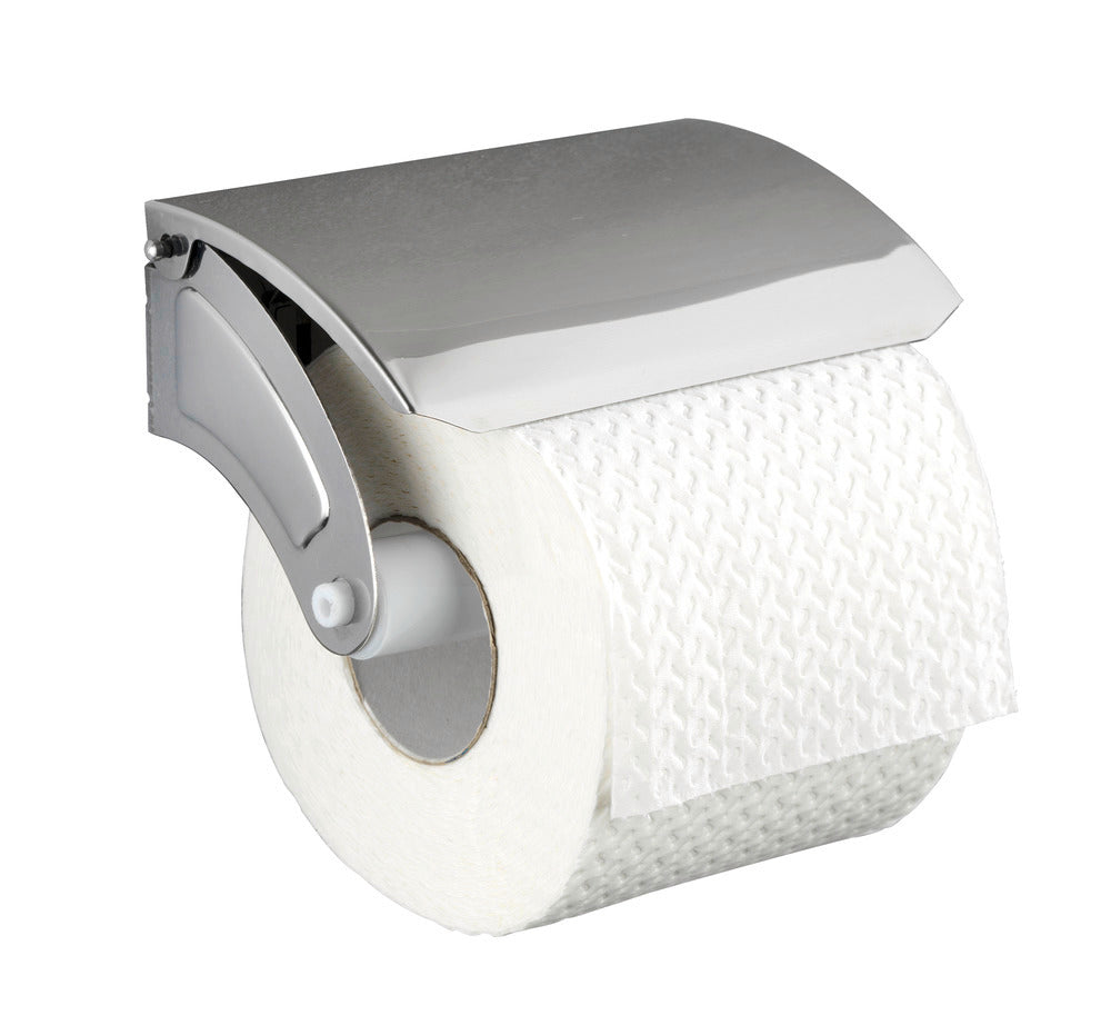 Toalettpapirholder Basic med lokk rustfritt stål blank bakside
