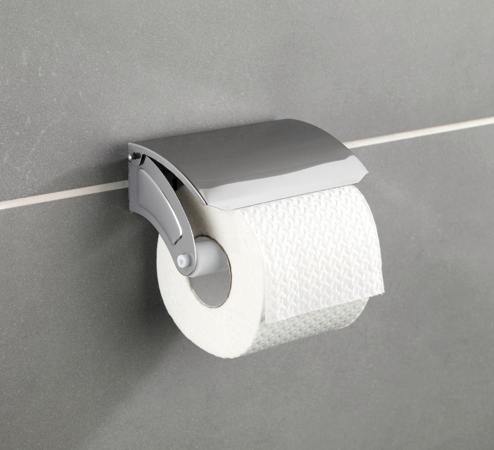 Detalj av lokket på Toalettpapirholder Basic med lokk rustfritt stål blank