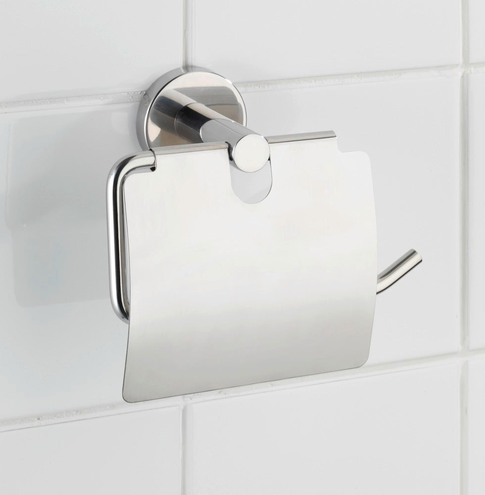 Detalj av toalettpapirholder Bosio med lokk rustfritt stål