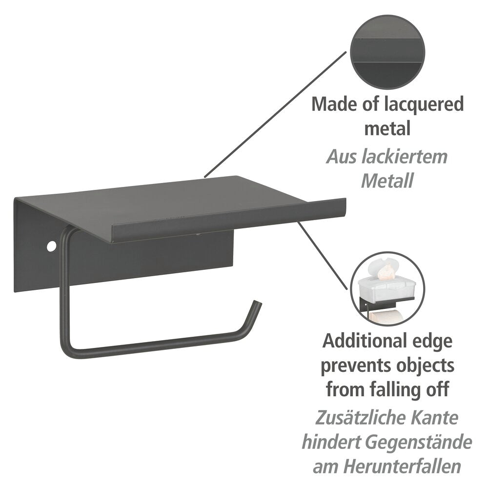 Toalettpapirholder Desulo antrasitt med hylle metall bakside