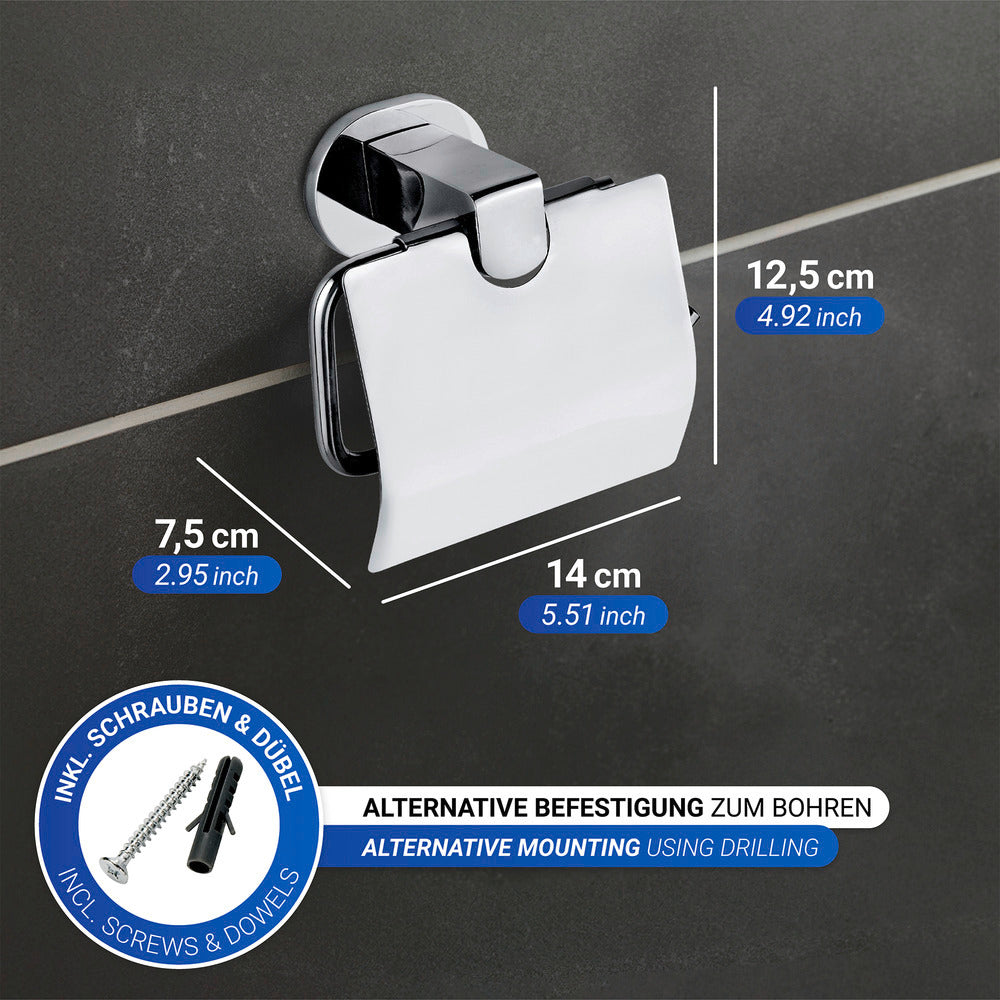 Nærbilde av lokk på Toalettpapirholder Maribor med lokk rustfritt stål uten boring UV-Loc®