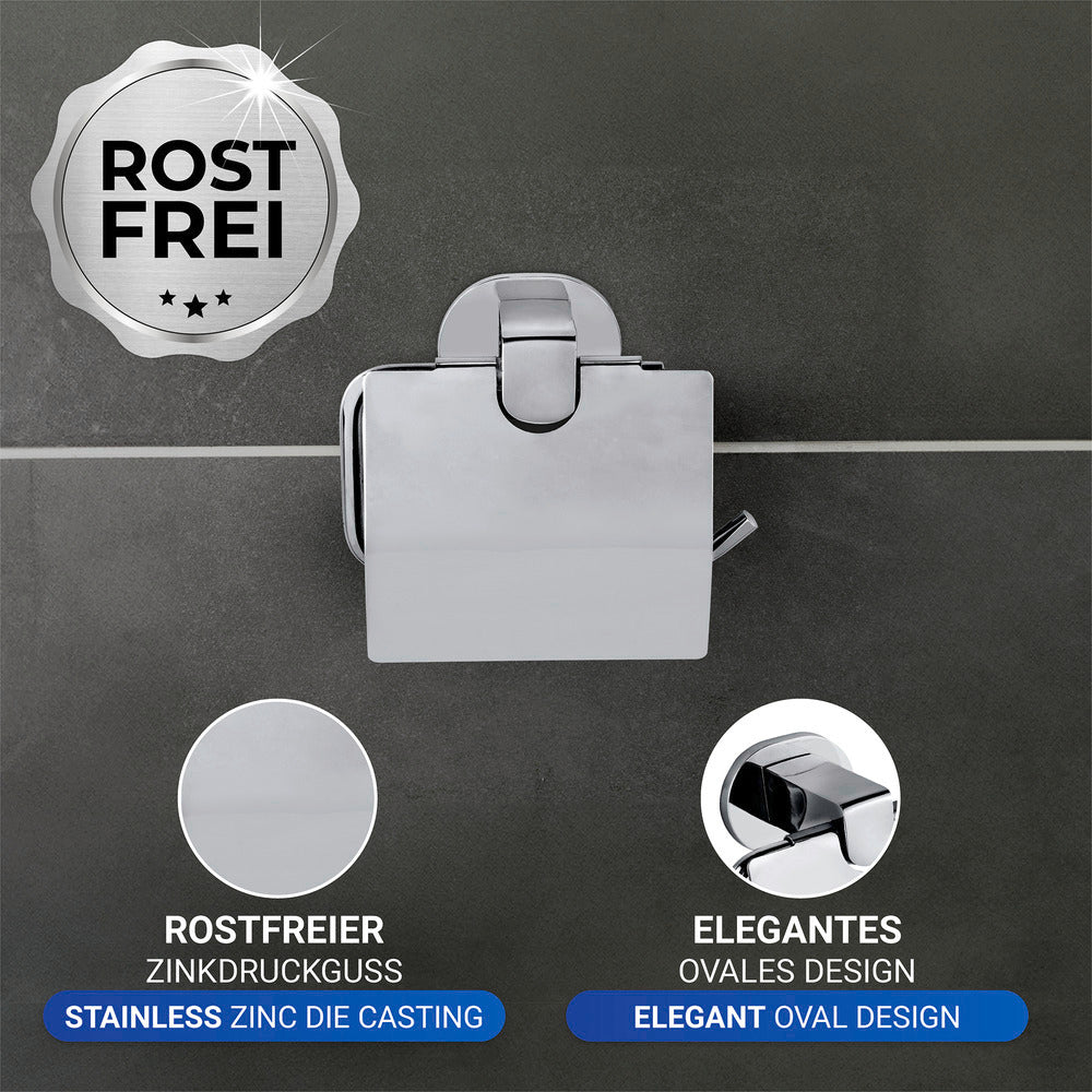 Montert Toalettpapirholder Maribor med lokk rustfritt stål uten boring UV-Loc® på vegg