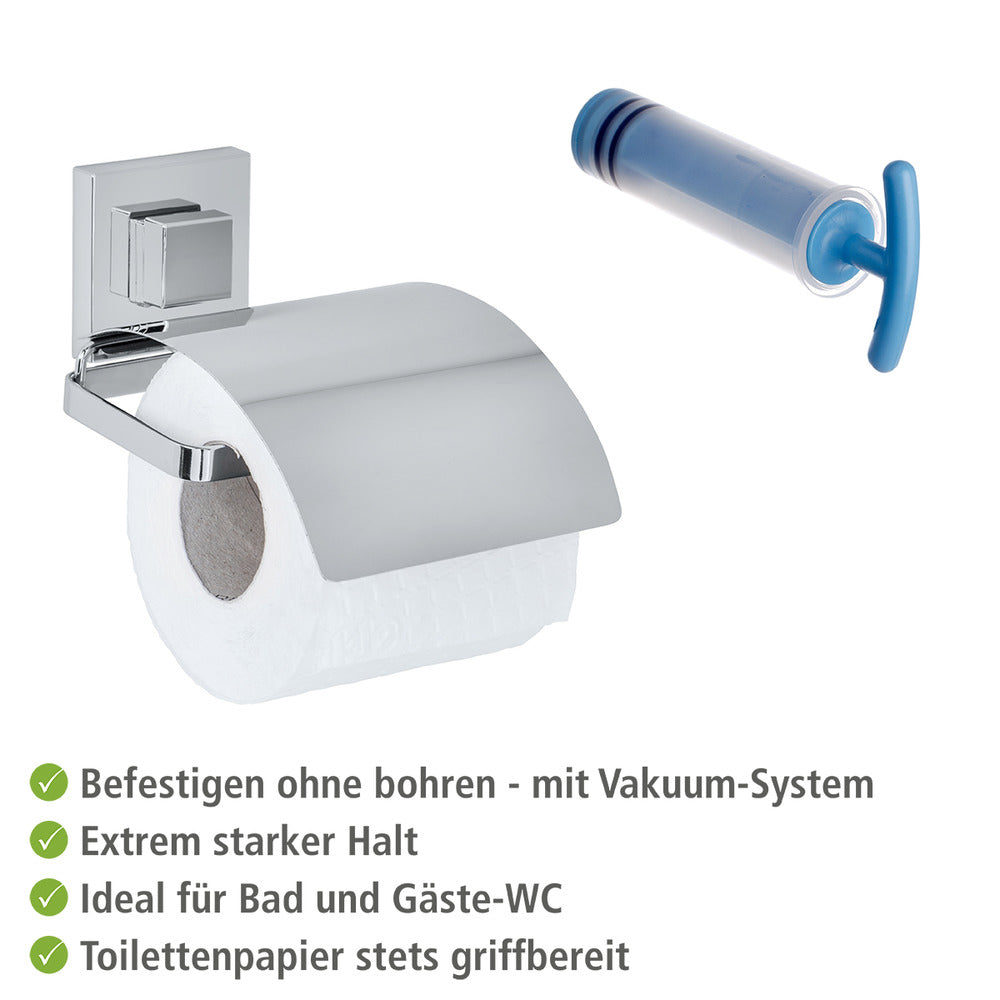 Nærbilde montert Toalettpapirholder med deksel rustfritt stål Vacuum-Loc Quadro
