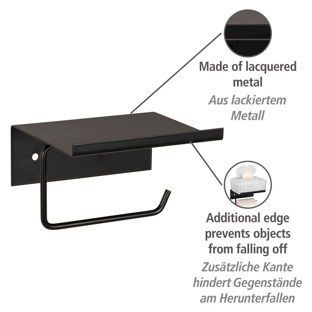 Baksiden av toalettpapirholder med hylle svart metall Desulo - Wenko