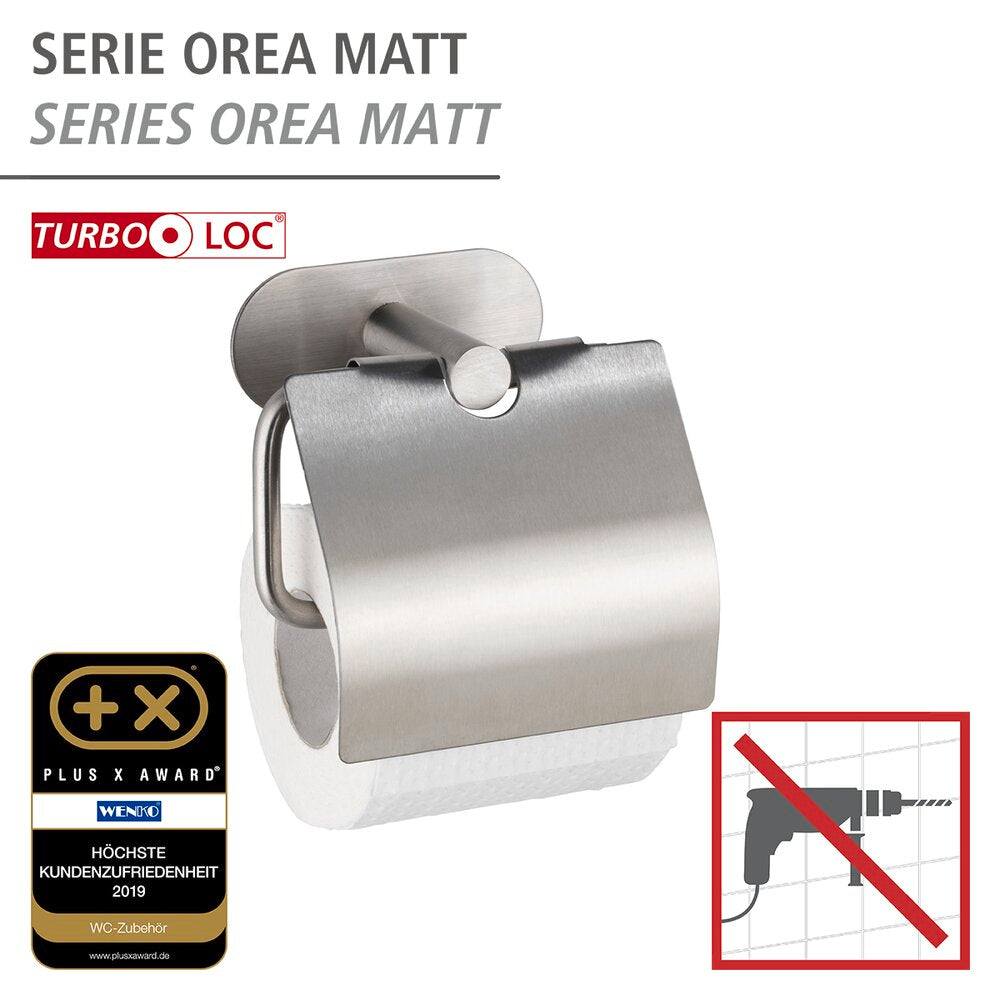 Toalettpapirholder med lokk rustfritt stål matt Orea Turbo-Loc® bakside