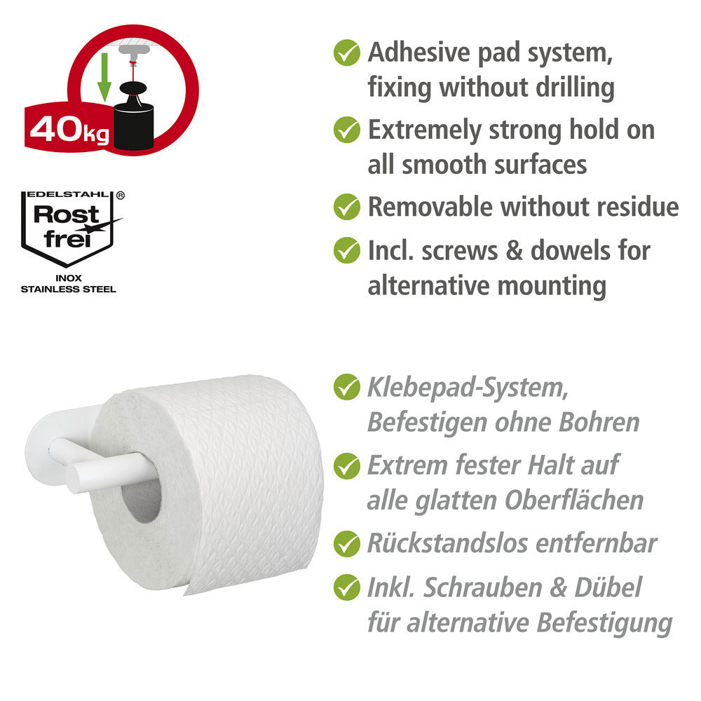 Detalj av Turbo-Loc® Orea toalettpapirholder hvit matt rustfritt stål
