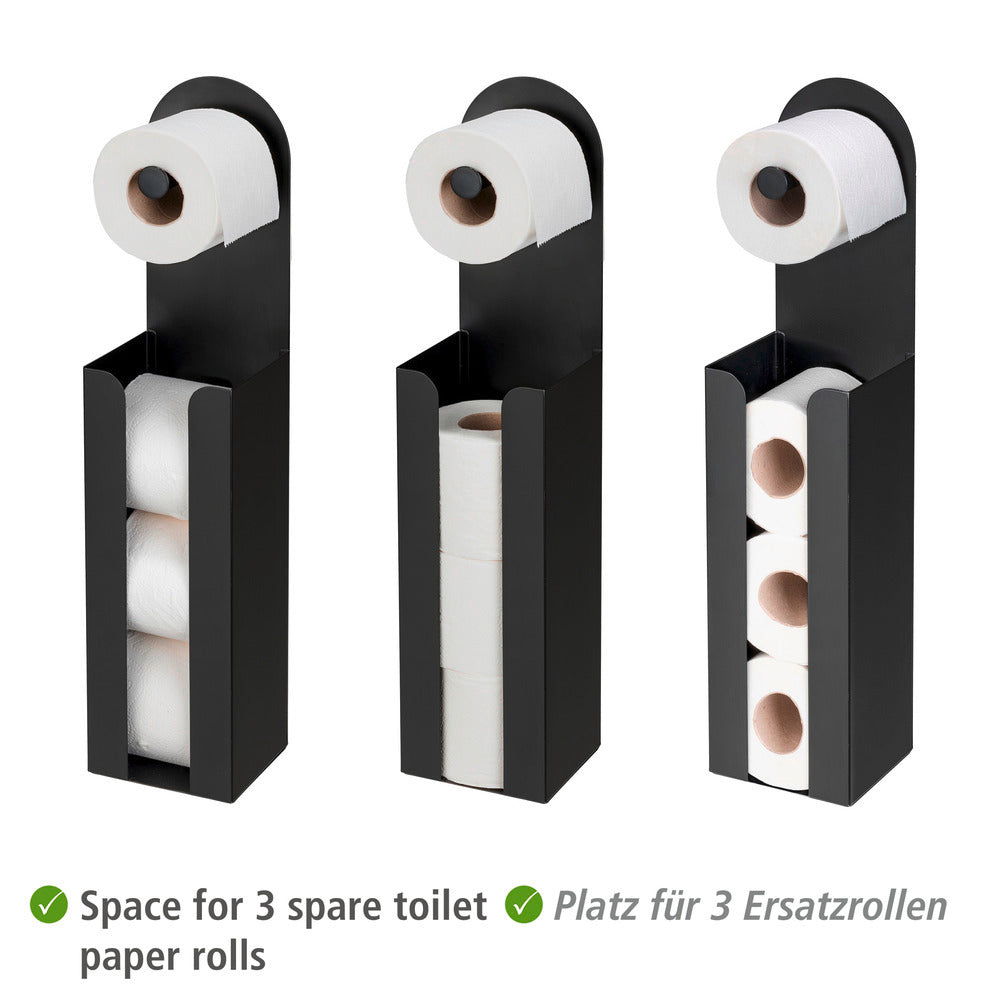 Toalettpapirholdermed reserverullholder Agira svart 2-i-1 bakside
