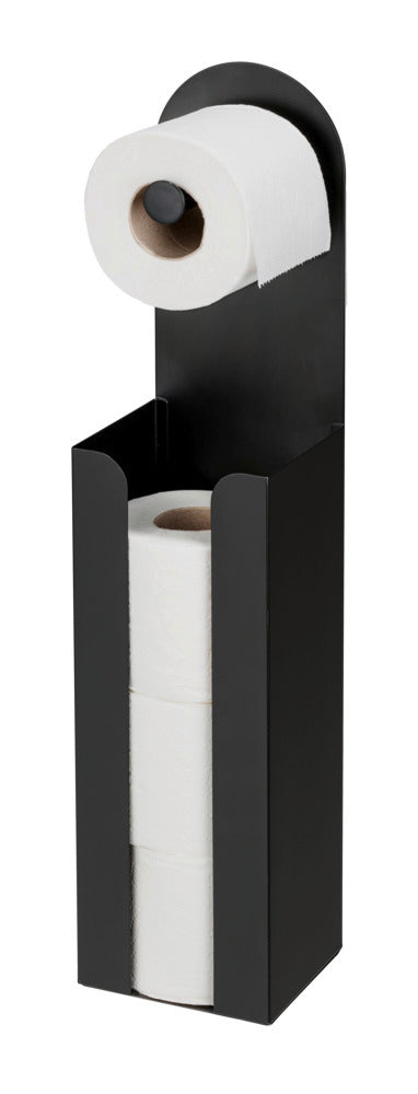 Sidevisning av Toalettpapirholdermed reserverullholder Agira svart 2-i-1