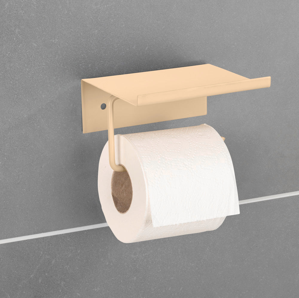 Nærbilde av hylle på toalettrullholder med hylle beige metall Desulo - Wenko