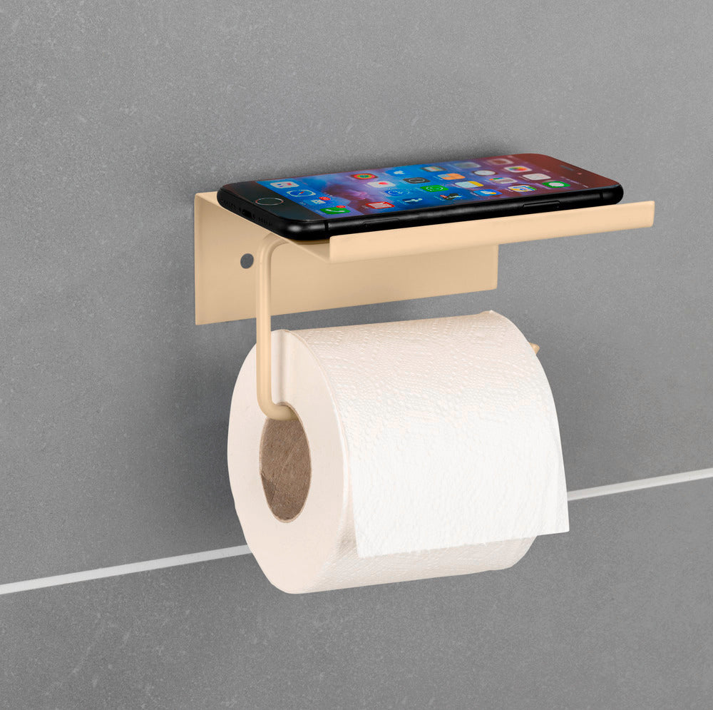 Toalettrullholder med hylle beige metall Desulo - Wenko fra siden