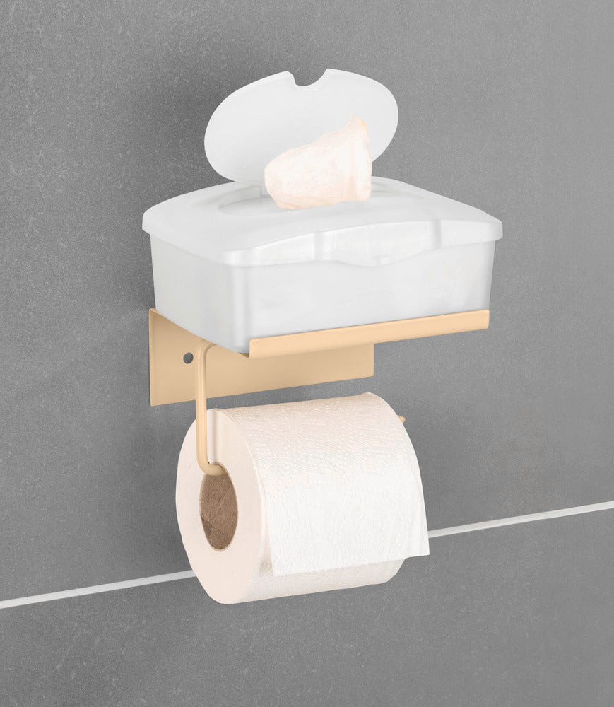 Oversikt over toalettrullholder med hylle beige metall Desulo - Wenko