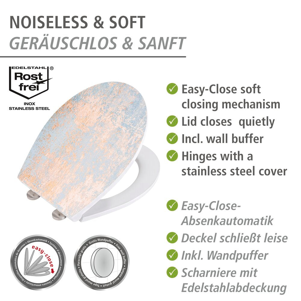 Toalettsete Agate med relieff antibakteriell duroplast softclose montert på toalett