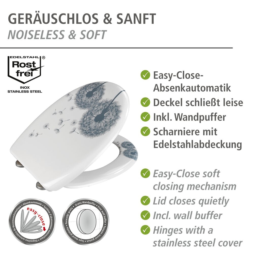 Toalettsete Astera duroplast med softclose løvetannmotiv bakside