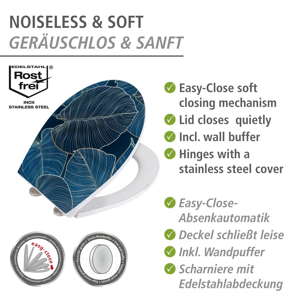 Nærbilde av bladmønster på Toalettsete Big Leaves med relieff duroplast softclose