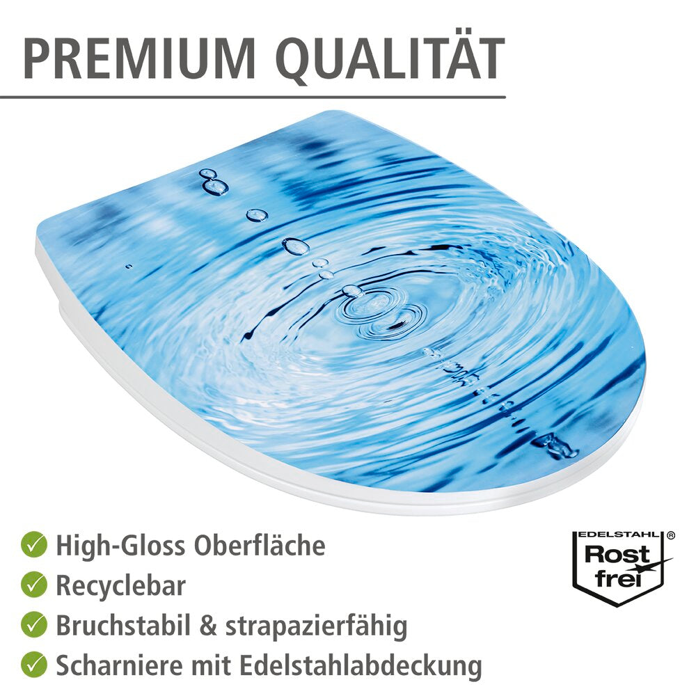 Nærbilde av overflate på Toalettsete Droplets med høyglans og softclose termoplast - WENKO
