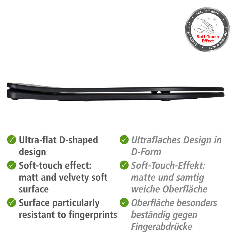 Toalettsete Galati svart matt duroplast soft-touch detalj av overflate