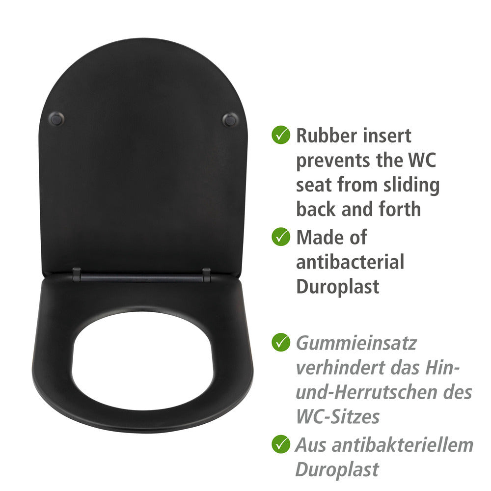 Toalettsete Galati svart matt duroplast soft-touch montert på toalett