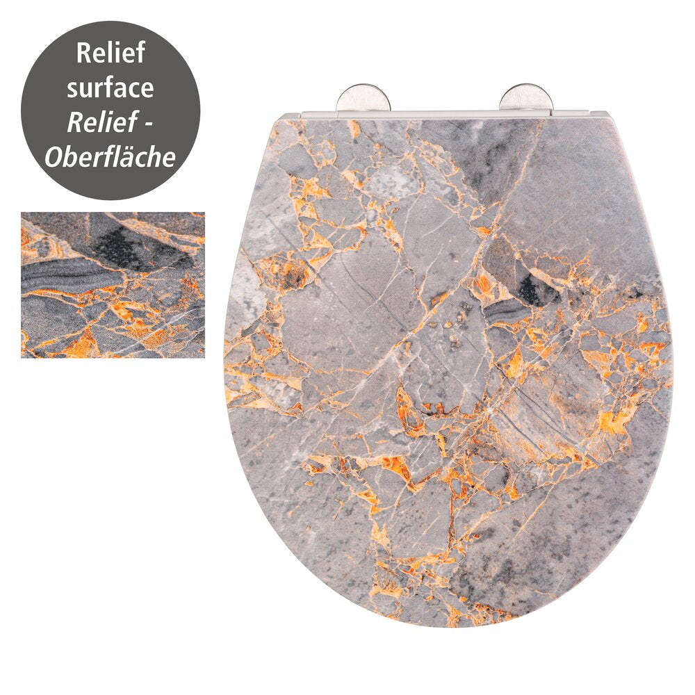 Toalettsete grå marmor med relieff, duroplast med softclose bakside