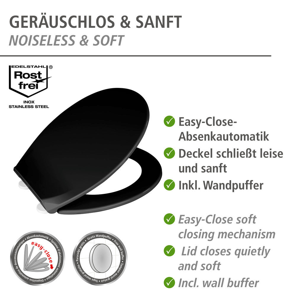 Toalettsete Kos svart termoplast med softclose bakside