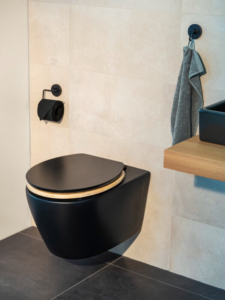 Bakside toalettsete MDF og bambus svart med softclose Bambusa - Wenko