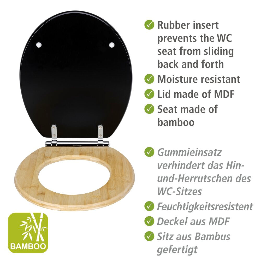 Montert toalettsete MDF og bambus svart med softclose Bambusa - Wenko på toalett