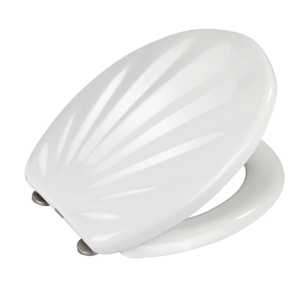 Nærbilde av skjelldesign på Toalettsete Muschel med softclose duroplast hvit skjelldesign